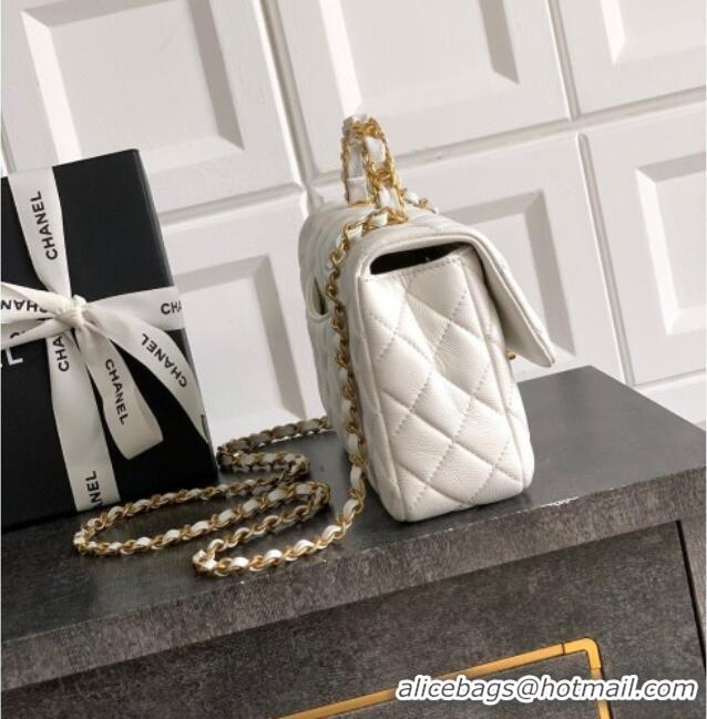 Best Price Chanel Grained Shiny Calfskin Small Flap Bag with Top Handle and Chain AS5702 White 2025