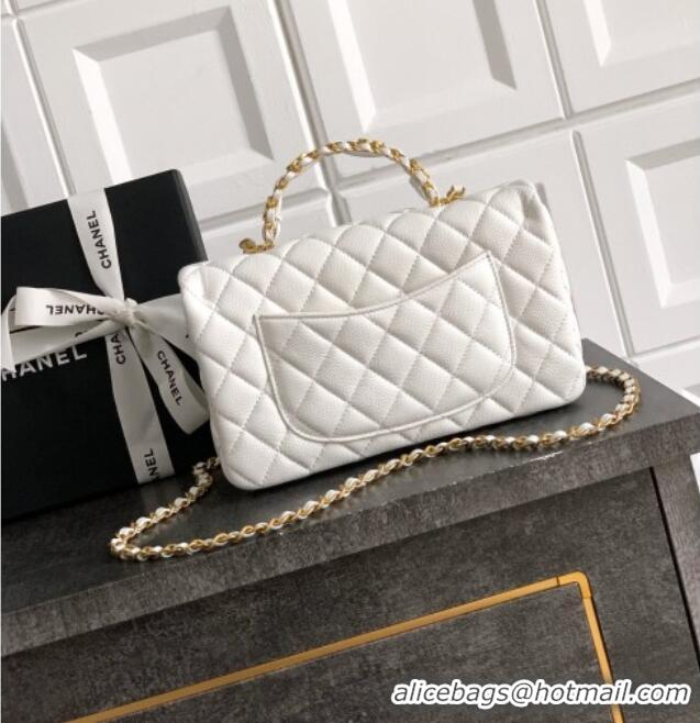 Best Price Chanel Grained Shiny Calfskin Small Flap Bag with Top Handle and Chain AS5702 White 2025