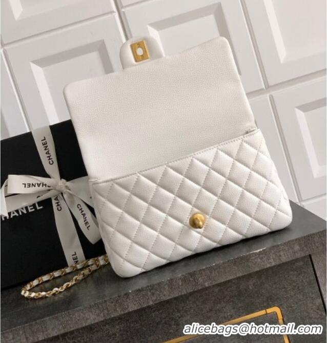 Best Price Chanel Grained Shiny Calfskin Small Flap Bag with Top Handle and Chain AS5702 White 2025