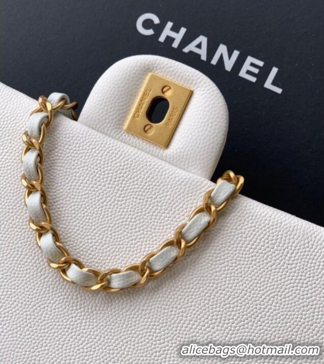 Best Price Chanel Grained Shiny Calfskin Small Flap Bag with Top Handle and Chain AS5702 White 2025