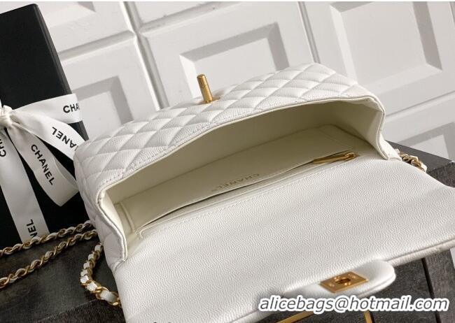 Best Price Chanel Grained Shiny Calfskin Small Flap Bag with Top Handle and Chain AS5702 White 2025