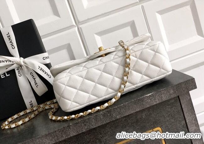 Best Price Chanel Grained Shiny Calfskin Small Flap Bag with Top Handle and Chain AS5702 White 2025
