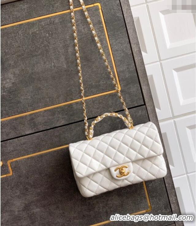 Best Price Chanel Grained Shiny Calfskin Small Flap Bag with Top Handle and Chain AS5702 White 2025