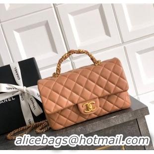 New Fashion Chanel Grained Shiny Calfskin Small Flap Bag with Top Handle and Chain AS5702 Camel 2025