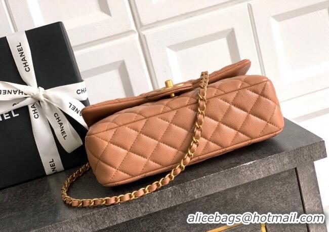 New Fashion Chanel Grained Shiny Calfskin Small Flap Bag with Top Handle and Chain AS5702 Camel 2025