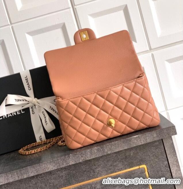 New Fashion Chanel Grained Shiny Calfskin Small Flap Bag with Top Handle and Chain AS5702 Camel 2025