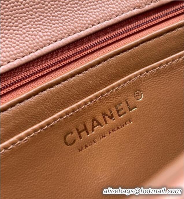 New Fashion Chanel Grained Shiny Calfskin Small Flap Bag with Top Handle and Chain AS5702 Camel 2025