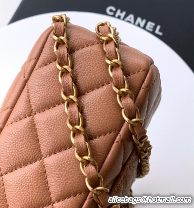 New Fashion Chanel Grained Shiny Calfskin Small Flap Bag with Top Handle and Chain AS5702 Camel 2025