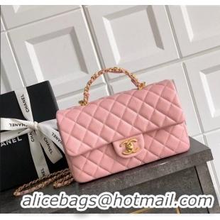 Hot Style Chanel Grained Shiny Calfskin Small Flap Bag with Top Handle and Chain AS5702 Light Pink 2025