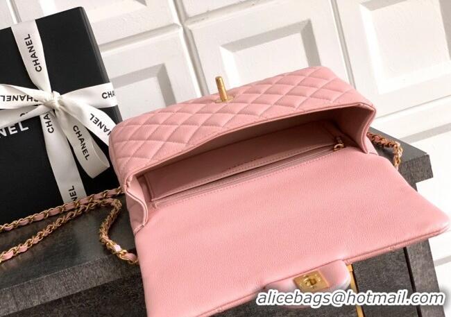 Hot Style Chanel Grained Shiny Calfskin Small Flap Bag with Top Handle and Chain AS5702 Light Pink 2025