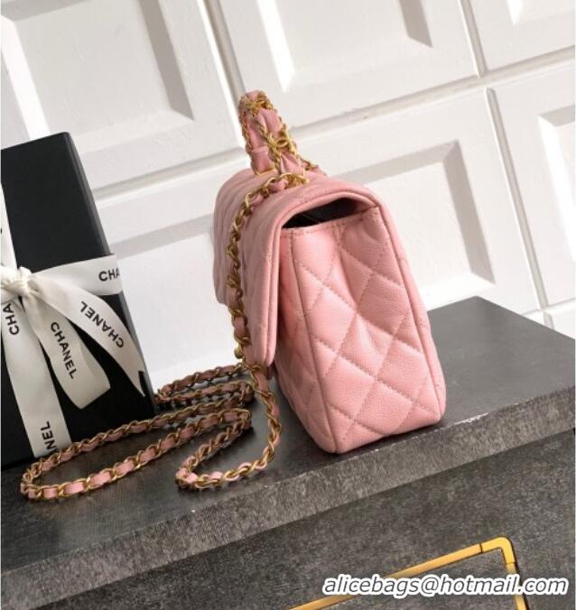 Hot Style Chanel Grained Shiny Calfskin Small Flap Bag with Top Handle and Chain AS5702 Light Pink 2025