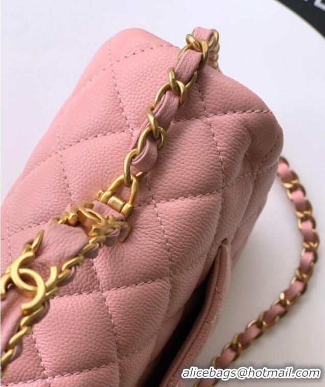 Hot Style Chanel Grained Shiny Calfskin Small Flap Bag with Top Handle and Chain AS5702 Light Pink 2025