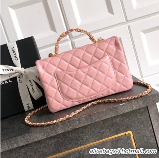 Hot Style Chanel Grained Shiny Calfskin Small Flap Bag with Top Handle and Chain AS5702 Light Pink 2025