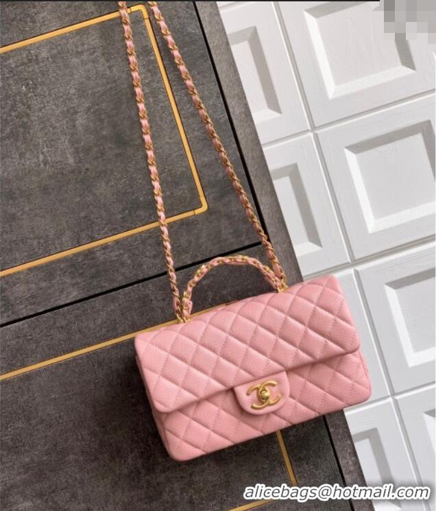 Hot Style Chanel Grained Shiny Calfskin Small Flap Bag with Top Handle and Chain AS5702 Light Pink 2025