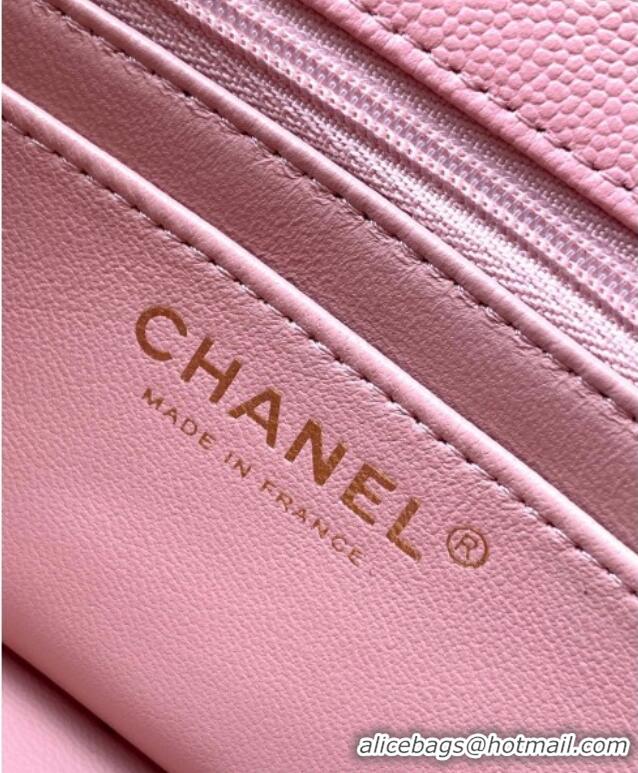 Hot Style Chanel Grained Shiny Calfskin Small Flap Bag with Top Handle and Chain AS5702 Light Pink 2025