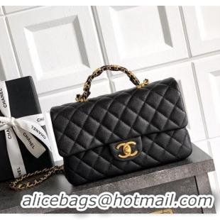 Market Sells Chanel Grained Shiny Calfskin Small Flap Bag with Top Handle and Chain AS5702 Black 2025