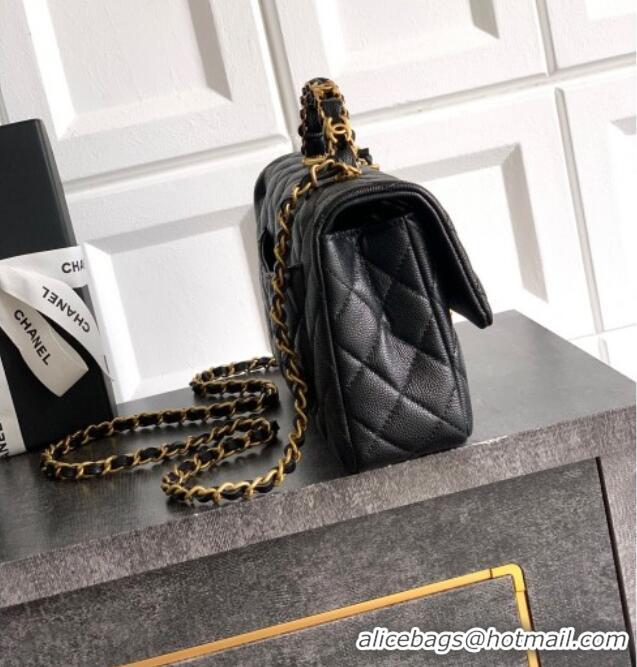 Market Sells Chanel Grained Shiny Calfskin Small Flap Bag with Top Handle and Chain AS5702 Black 2025