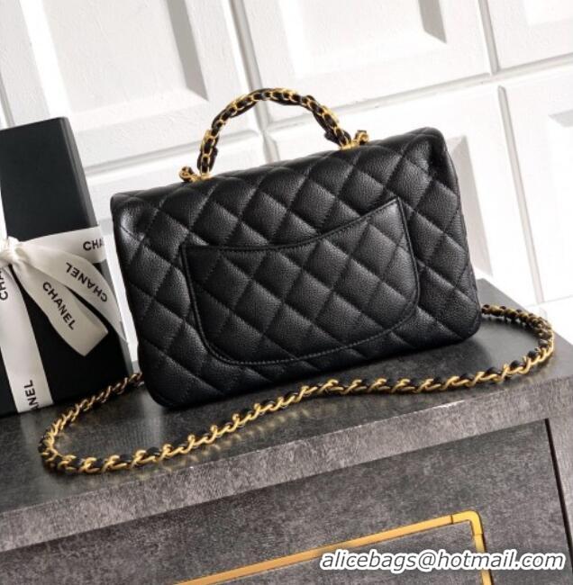 Market Sells Chanel Grained Shiny Calfskin Small Flap Bag with Top Handle and Chain AS5702 Black 2025