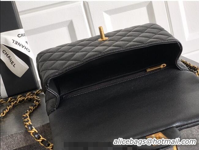 Market Sells Chanel Grained Shiny Calfskin Small Flap Bag with Top Handle and Chain AS5702 Black 2025