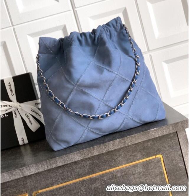 Shop Discount Chanel Suede Small Shopping Bag with Studs AS3260 Blue 2025