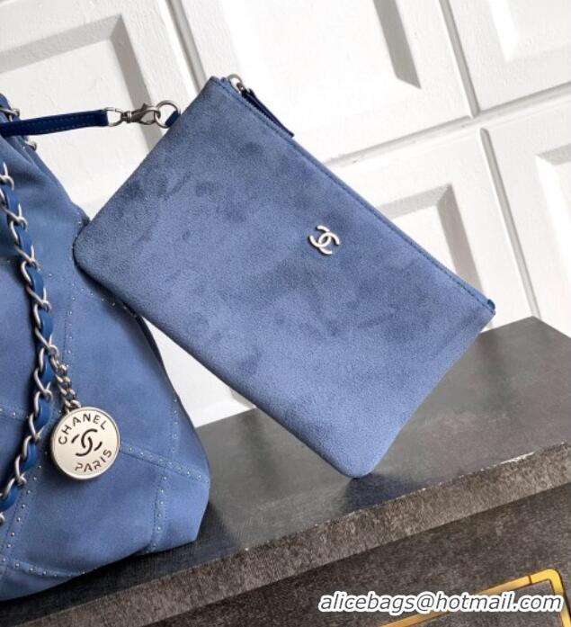 Shop Discount Chanel Suede Small Shopping Bag with Studs AS3260 Blue 2025
