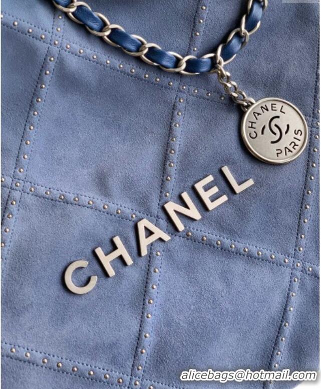 Shop Discount Chanel Suede Small Shopping Bag with Studs AS3260 Blue 2025