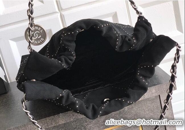 Best Price Chanel Suede Small Shopping Bag with Studs AS3260 Black 2025