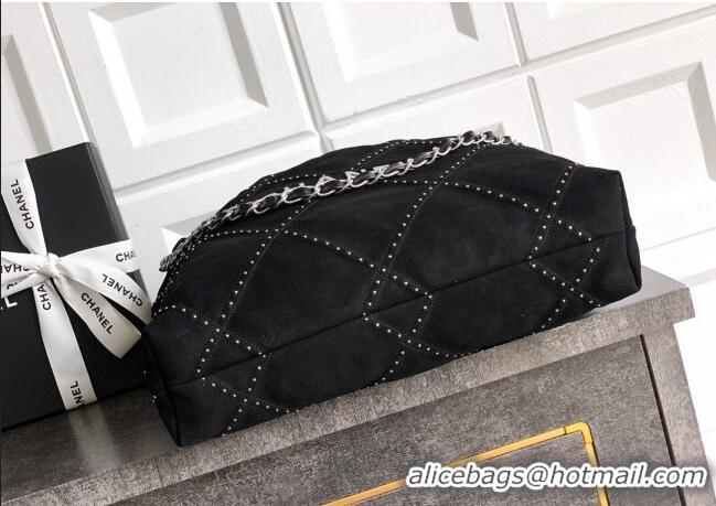 Best Price Chanel Suede Small Shopping Bag with Studs AS3260 Black 2025