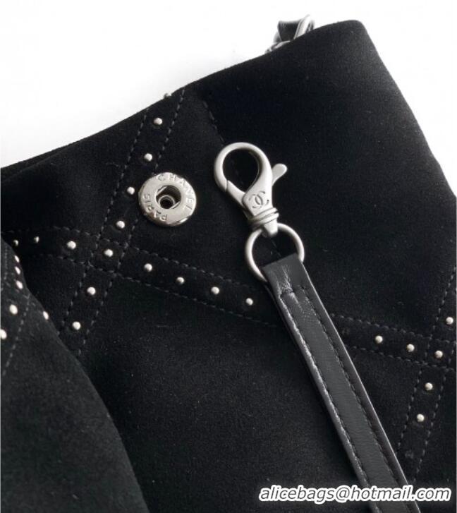 Best Price Chanel Suede Small Shopping Bag with Studs AS3260 Black 2025