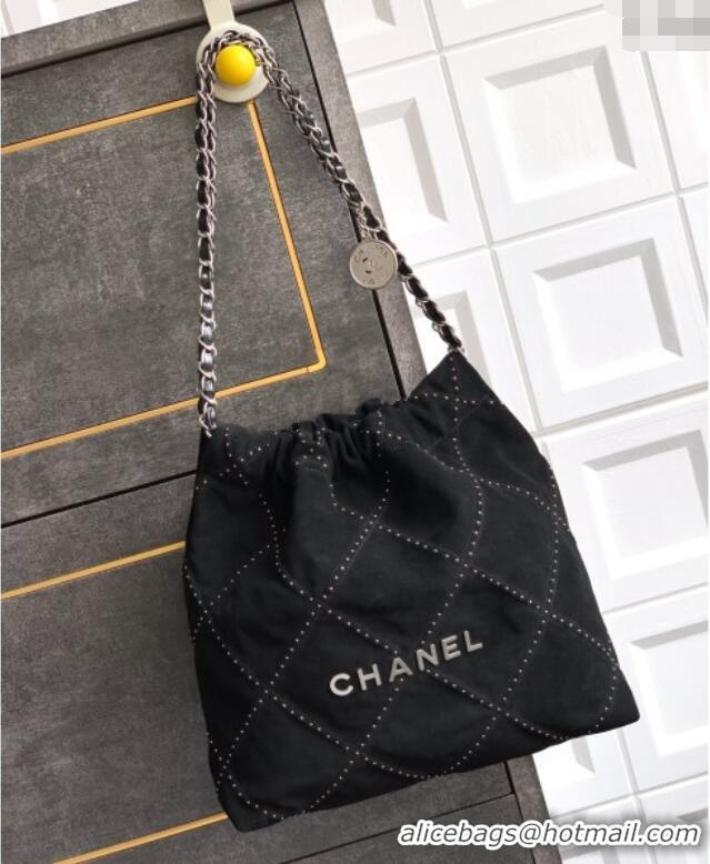 Best Price Chanel Suede Small Shopping Bag with Studs AS3260 Black 2025