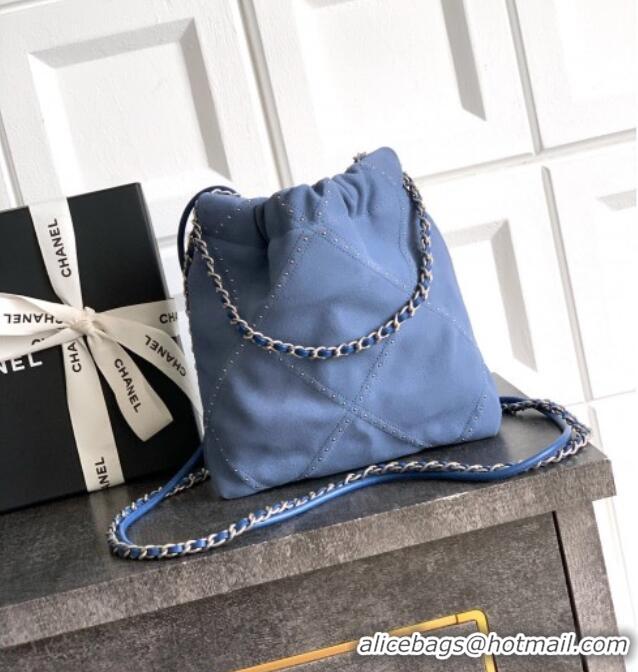 Best Grade Chanel Suede Mini Shopping Bag with Studs AS3980 Blue 2025