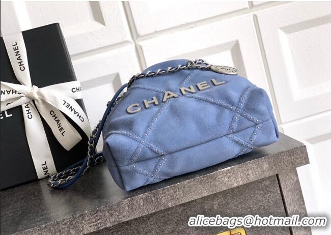 Best Grade Chanel Suede Mini Shopping Bag with Studs AS3980 Blue 2025