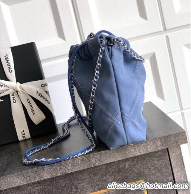 Best Grade Chanel Suede Mini Shopping Bag with Studs AS3980 Blue 2025