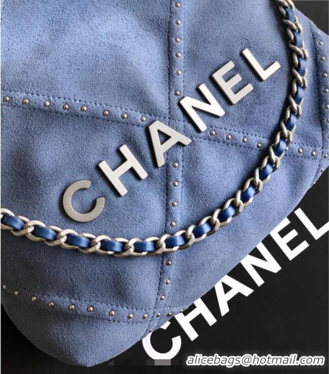 Best Grade Chanel Suede Mini Shopping Bag with Studs AS3980 Blue 2025