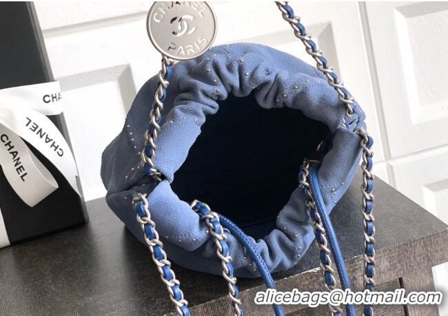 Best Grade Chanel Suede Mini Shopping Bag with Studs AS3980 Blue 2025