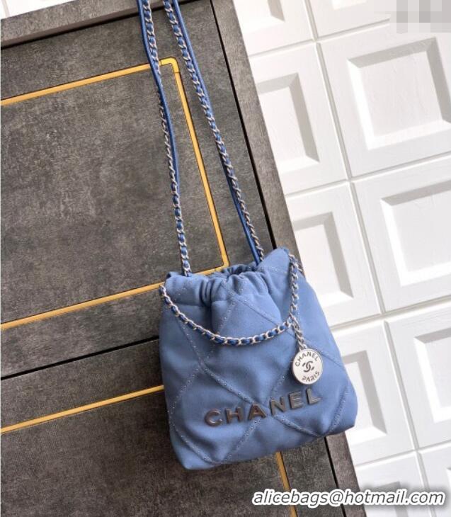Best Grade Chanel Suede Mini Shopping Bag with Studs AS3980 Blue 2025