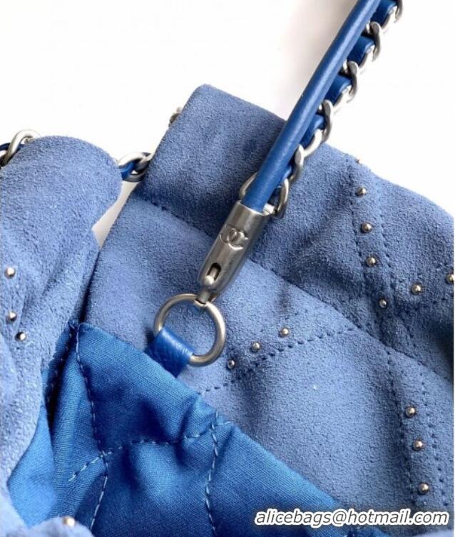 Best Grade Chanel Suede Mini Shopping Bag with Studs AS3980 Blue 2025