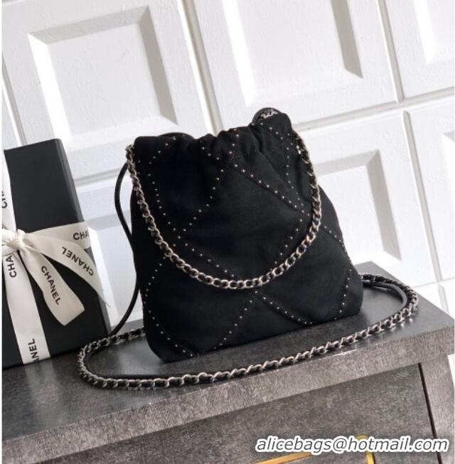 Original Cheap Chanel Suede Mini Shopping Bag with Studs AS3980 Black 2025