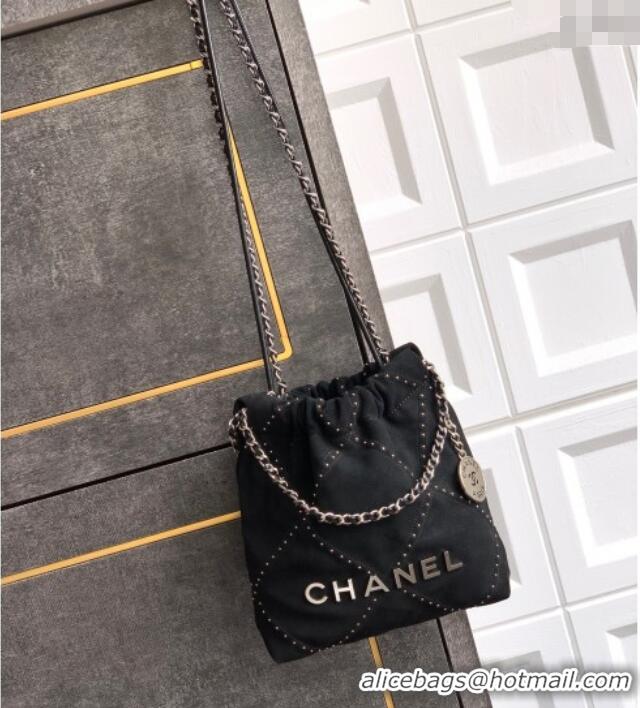 Original Cheap Chanel Suede Mini Shopping Bag with Studs AS3980 Black 2025