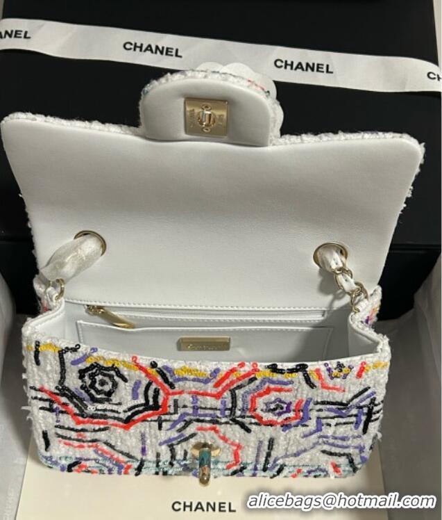 Luxury Classic Chanel Tweed & Sequins Mini Classic Flap Bag A69900 White 2025