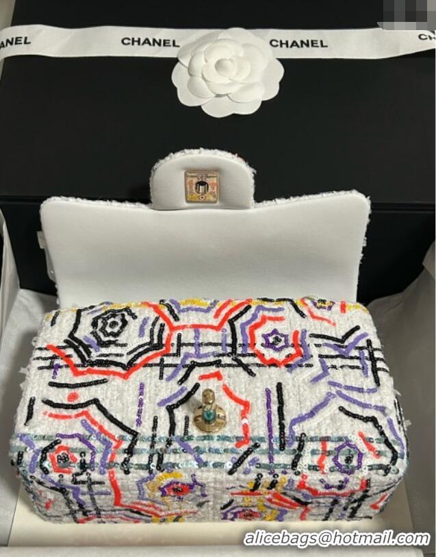 Luxury Classic Chanel Tweed & Sequins Mini Classic Flap Bag A69900 White 2025