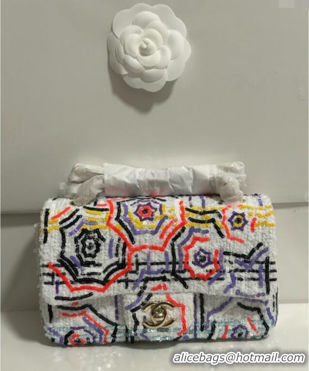 Luxury Classic Chanel Tweed & Sequins Mini Classic Flap Bag A69900 White 2025