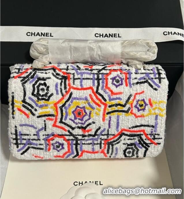 Luxury Classic Chanel Tweed & Sequins Mini Classic Flap Bag A69900 White 2025