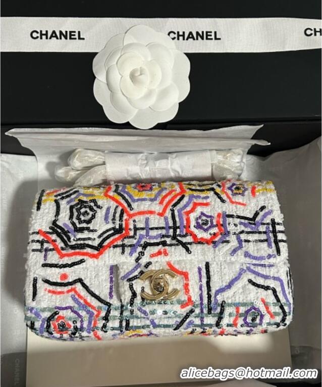 Luxury Classic Chanel Tweed & Sequins Mini Classic Flap Bag A69900 White 2025