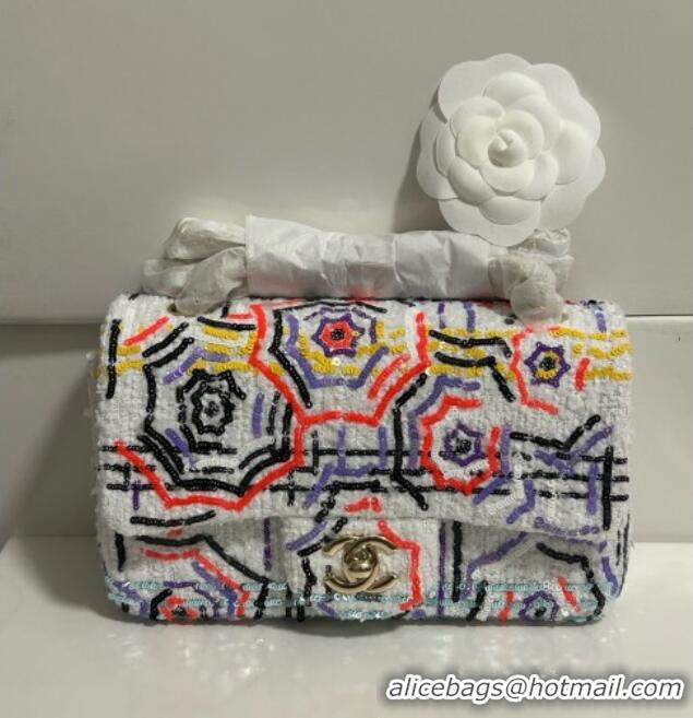 Luxury Classic Chanel Tweed & Sequins Mini Classic Flap Bag A69900 White 2025