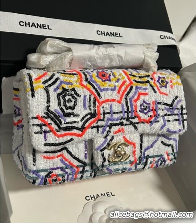 Luxury Classic Chanel Tweed & Sequins Mini Classic Flap Bag A69900 White 2025