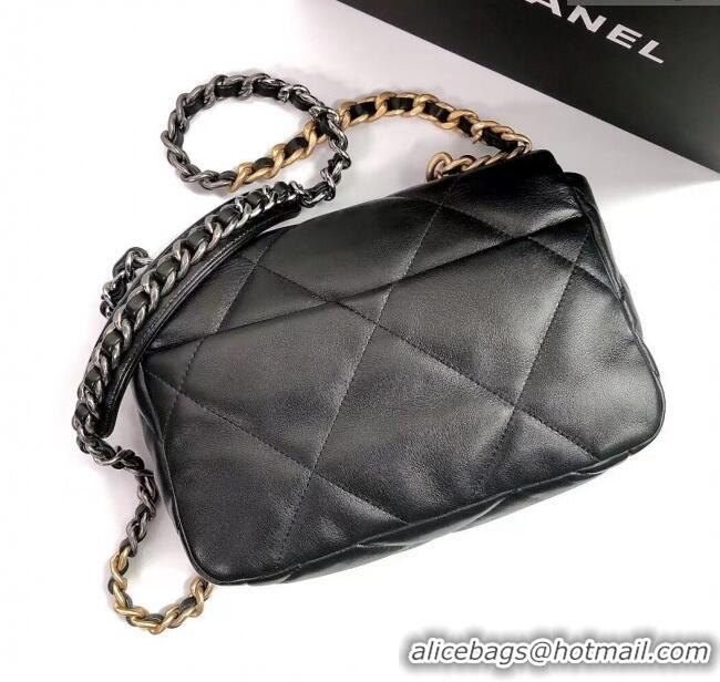 Grade Quality Chanel 19 Shiny Lambskin Small Flap Bag AS1160 Black/Gold 2025