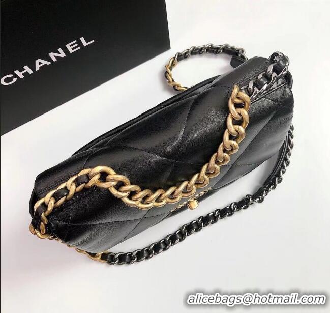 Grade Quality Chanel 19 Shiny Lambskin Small Flap Bag AS1160 Black/Gold 2025
