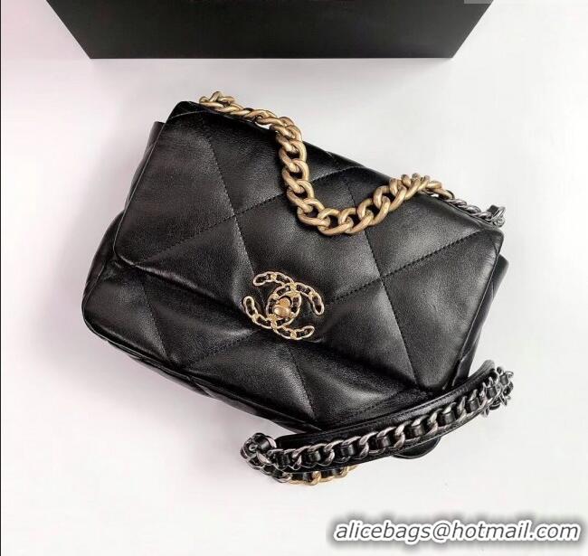 Grade Quality Chanel 19 Shiny Lambskin Small Flap Bag AS1160 Black/Gold 2025