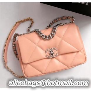 Luxury Classic Chanel 19 Shiny Lambskin Small Flap Bag AS1160 Peachy Pink 2025